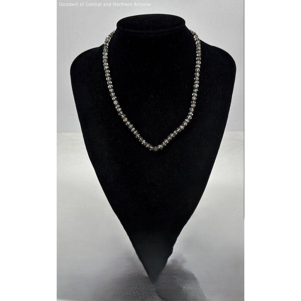 Sterling Silver Faceted Clear Quartz Bead Necklace 16" 24 grams